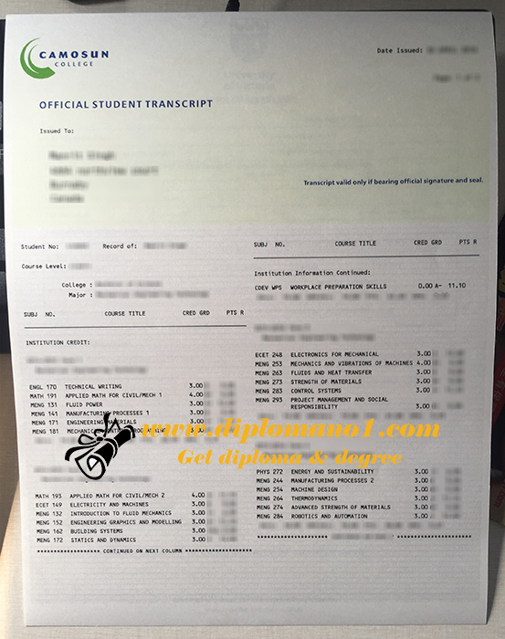 Camosun College transcript