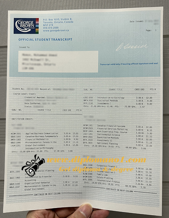 George Brown College transcript