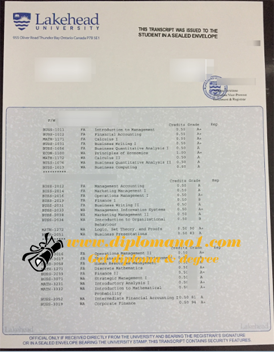 Lakehead University transcript