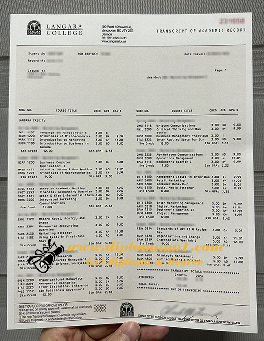 Langara College transcript