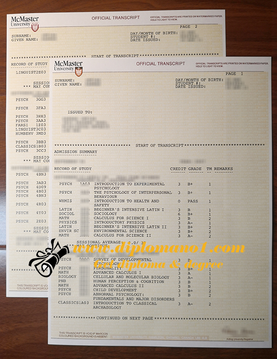 McMaster University transcript