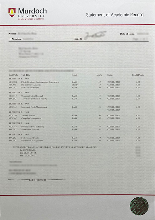 Murdoch University transcript