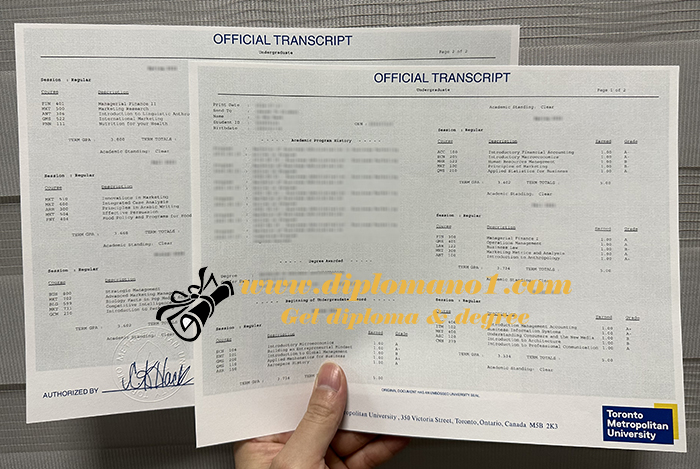Toronto Metropolitan University transcript