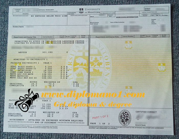 University of Manitoba transcript