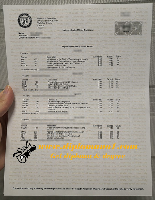 University of Waterloo transcript