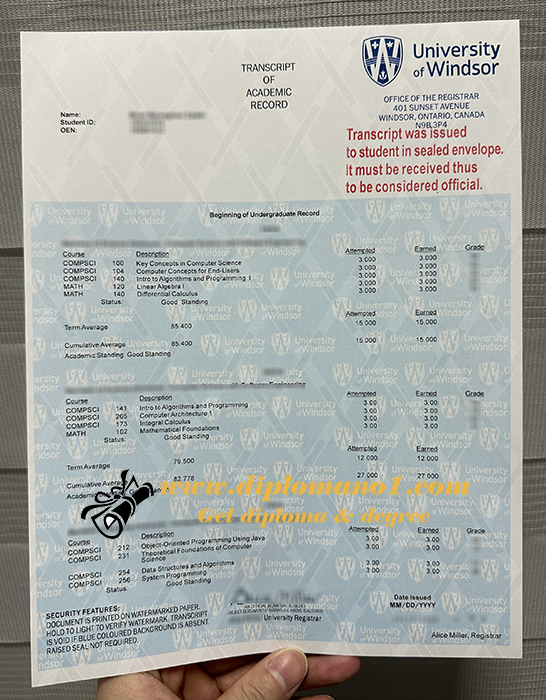 University of Windsor transcript